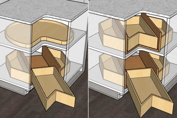 Works well on asymmetrical cabinet with shelf 

★★☆